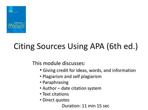 Ppt Citing Sources Using Apa 6th Ed Powerpoint Presentation Free