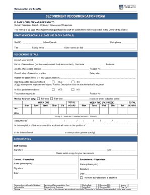 Fillable Online Adelaide Edu Secondment Recommendation Form The