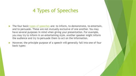 4 Types Of Speeches The Four Basic Types Of Speeches Are To Inform To