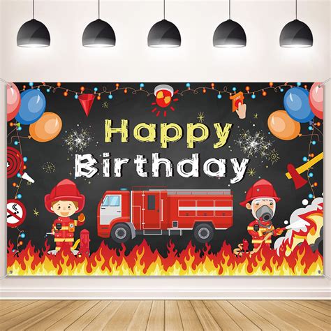 Firetruck Birthday Party Supplies Decorations Firetruck Theme Backdrop ...