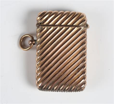 A Victorian 9ct Gold Vesta Case Of Diagonal Reeded Form Birmingham