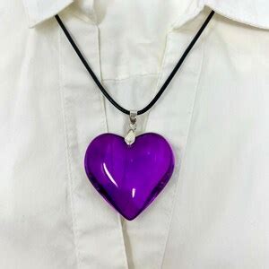 Purple Heart Necklace, Big Purple Glass Heart Pendant, Puff Charm ...