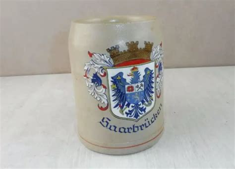 ANCIENNE CHOPE EN grès à bière Bierkrug Saarbrücken Sarrebruck EUR