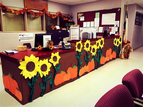 Fall Office Decor with Sunflowers and Pumpkins