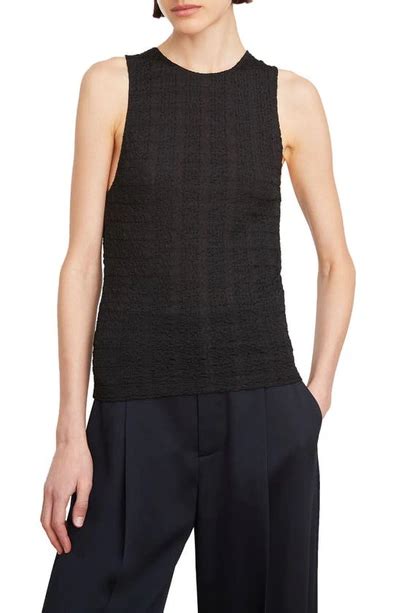 Vince Smocked Halter Tank Top In Black Modesens