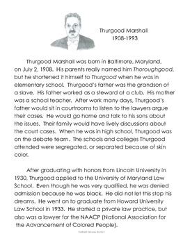 Thurgood Marshall Biography by Daffodil Dreams | TpT