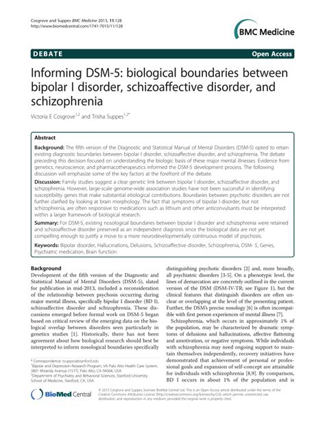 Pdf Informing Dsm 5 Biological Boundaries Between Bipolar I Disorder