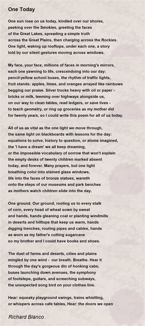 One Today One Today Poem By Richard Blanco