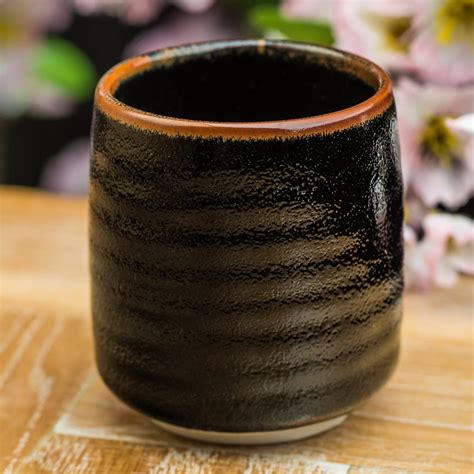 Zen Minded Japanese Traditional Ceramic Sake Cup With Black Tenmoku Glaze Sake Cups