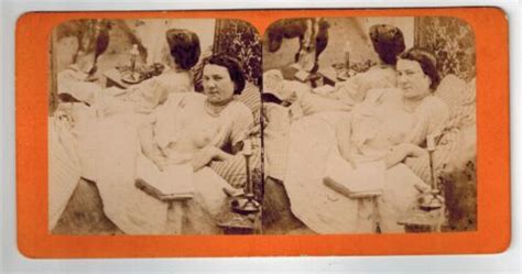 Stereoview Albumen Photo Stereo Card Nude Woman Read Book Original