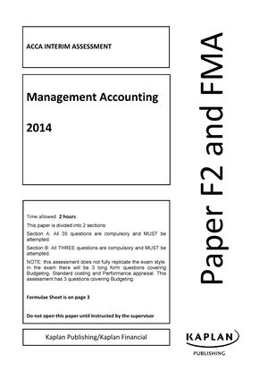 Ma Mock Questions S A Acca Mock Management Accounting September