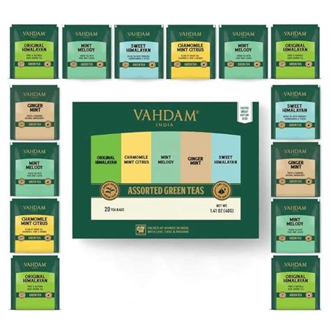 VAHDAM Green Tea Sampler 5 TEAS Tea Variety Pack Assorted Green