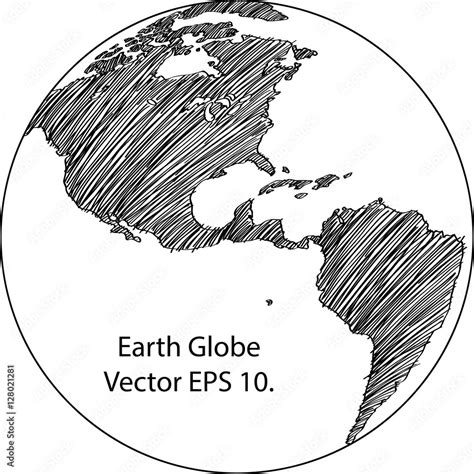 Earth Globe With World Map Detail Vector Line Sketch Up Illustrator