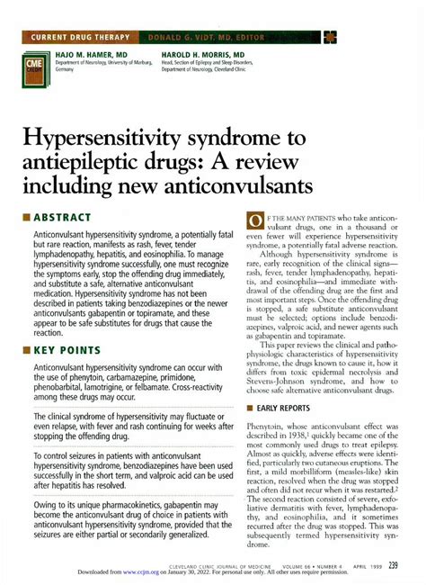 Pdf Hypersensitivity Syndrome To Antiepileptic Drugs A Review