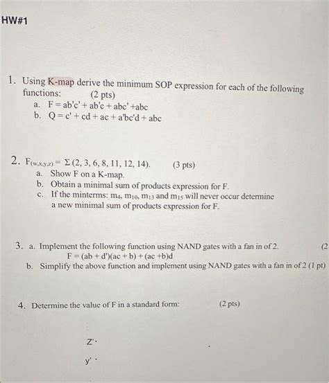 Solved 1 Using K Map Derive The Minimum SOP Expression For Chegg