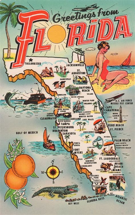 Fuckyeahvintage Retro Map Of Florida Vintage Postcards Travel