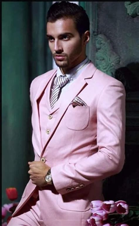 Custom Made Handsome Pink Groom Tuxedos 3 Pieces Best Man Groomsman Men