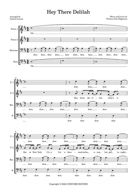 Hey There Delilah Arr Gabriel Lawson Sheet Music Plain White Ts