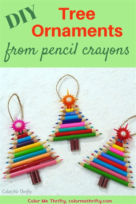 DIY Tree Ornaments from Pencil Crayons - Color Me Thrifty