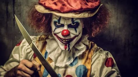 Sinister Clown Brandishing Knife Exuding Menacing Confidence Against