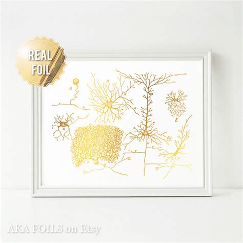 Neuron Art Neuroscience Art Gold Foil Print Gift for Medical