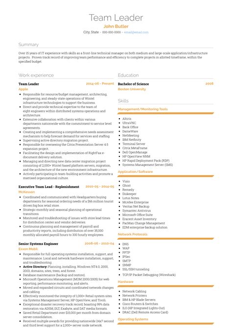 Team Leader Resume Samples And Templates Visualcv