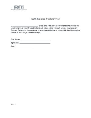 Health Insurance Attestation Form Fill Online Printable Fillable