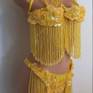 YELLOW Sequin BIKINI Piece Beads Samba Costumes Carnival Show Girl Las Vegas Cabaret Burning