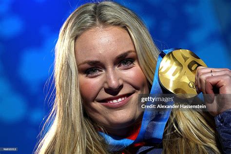 Lindsey Vonn Of The United States Celebrates With Her Gold Medal