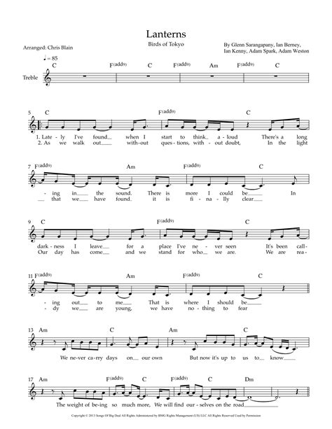 Lanterns Arr Chris Blain Sheet Music Birds Of Tokyo Piano Chords Lyrics