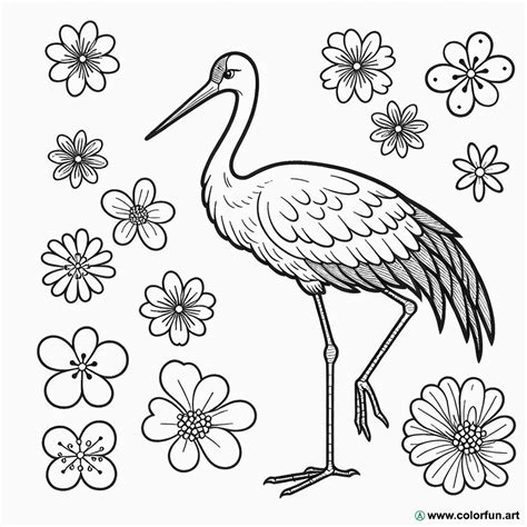 Coloriage d une grue oiseau à Télécharger ou à Imprimer gratuitement