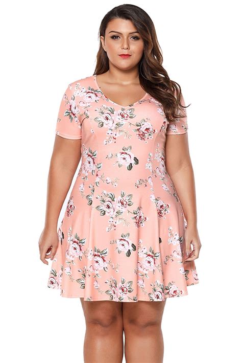 Plus Size Coral Floral Mini Dress Plus Size Summer Casual Trendy Plus Size Dresses Plus Size