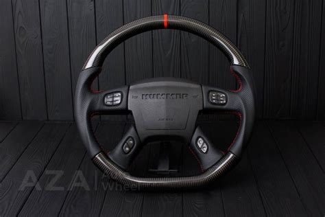 Steering Wheel Hummer H2 Carbon Fiber Perforated Leather Red Stripe