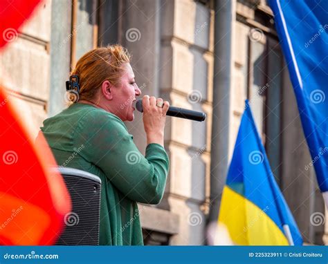 Romanian Senator Diana Iovanovici Sosoaca Giving a Speech at a Protest ...