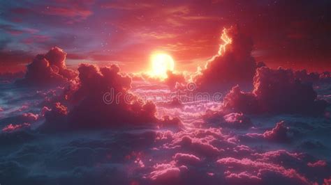 Vaporwave Sunset Above the Clouds Stock Photo - Image of imagery ...