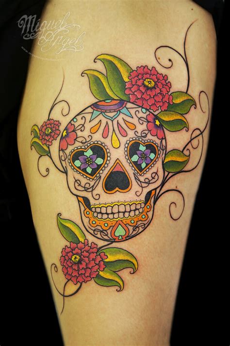 Sugar Skull and Cempasúchil Flower Custom tattoo | Miguel An… | Flickr