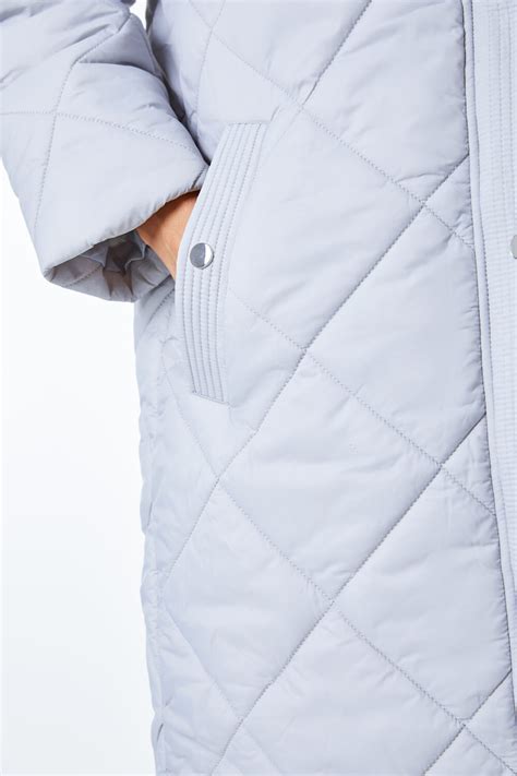 Longline Diamond Quilted Coat In Light Grey Roman Originals Uk