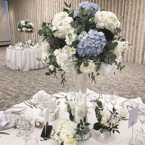 Blue And White Centerpiece Wedding Flower Arrangements Flower Boom