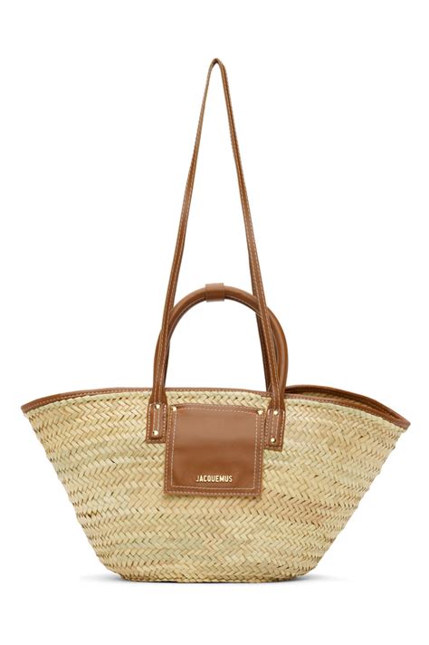 JACQUEMUS Beige Brown Le Raphia Le Panier Soli Tote Acessórios