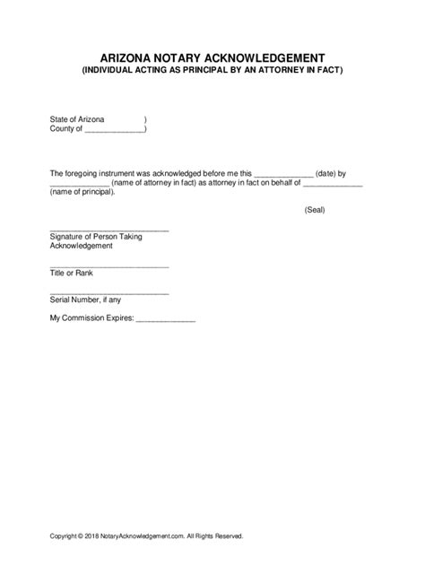 Fillable Online Arizona Notary Acknowledgement Form For Individual Acting As Principal By An