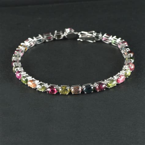 Multi Color Tourmaline Silver Bracelet Sterling Silver Etsy