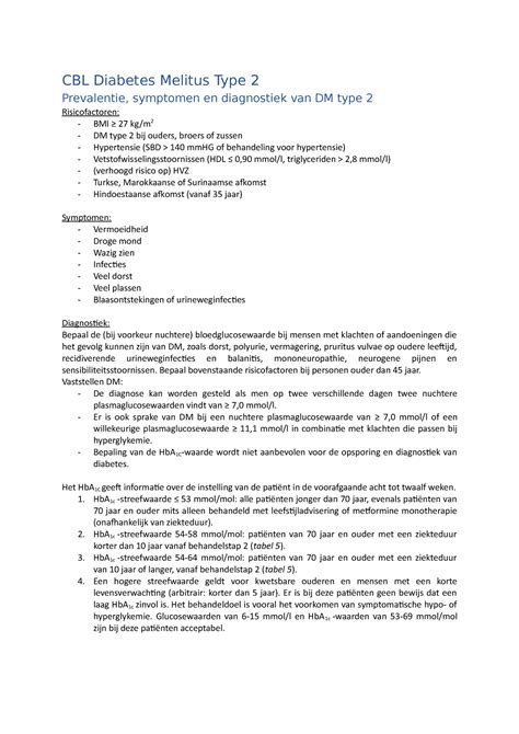 Cb 2 Diabetes Melitus Type 2 Bepaal Bovenstaande Risicofactoren Bij