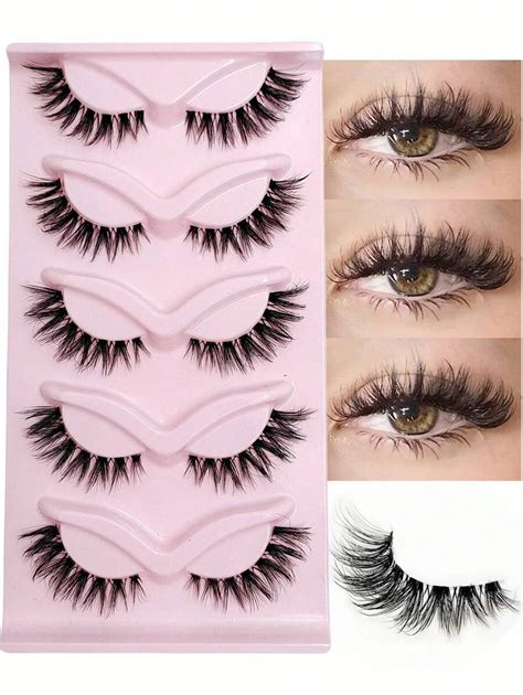 5 Pairs False Eyelashes Cat Eye Lashes Transparent Stem Natural