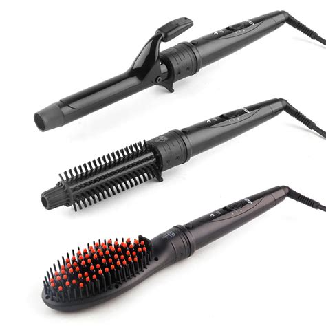 3 In 1 Styling Curling Wand Electric Hair Curler interchageable hair curler + hot brush + hair ...