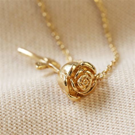 Stem Rose Pendant Necklace In Gold Lisa Angel Jewellery