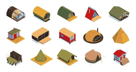 Free Vector Isometric Glamping Colors Set Of Isolated Modern Style