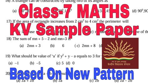 Sample Question Paper For KV Students CLASS 7 MATHS Annual Exam