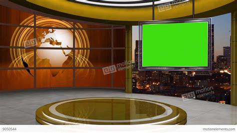 News Tv Studio Set Virtual Green Screen Background Loop Stock Video