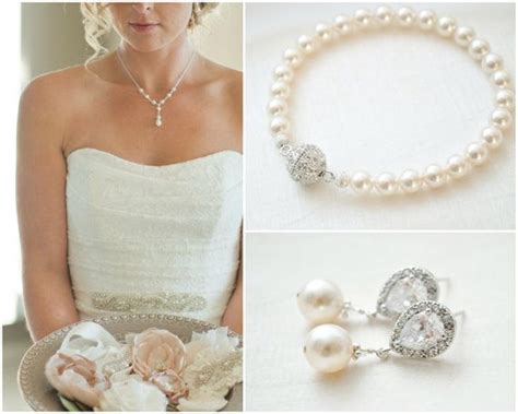 Bridal Jewellery Set Pearl And Rhinestone Wedding Jewellery Set Bridal Bracelet Set Bridal