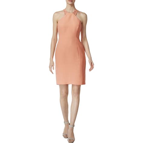 Calvin Klein Womens Orange Sleeveless Sheath Halter Cocktail Dress 8